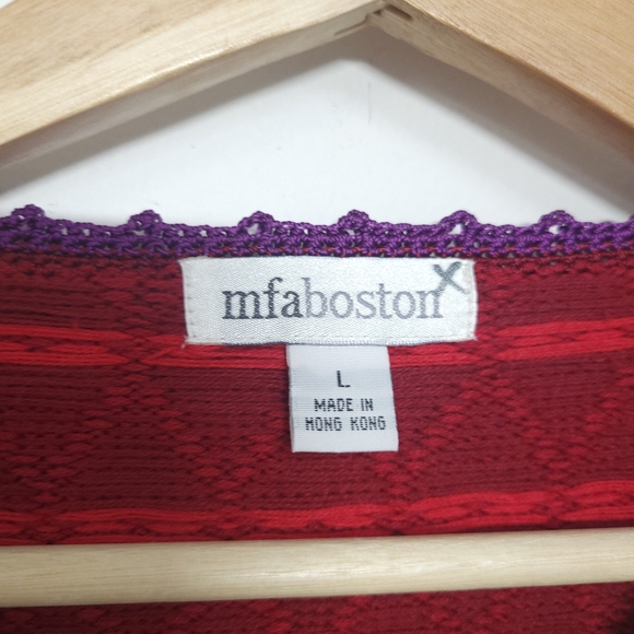 Vintage MFA Boston Christmas Knit SweaterCrochet Button CoversEmbroidered Border - Picture 5 of 11